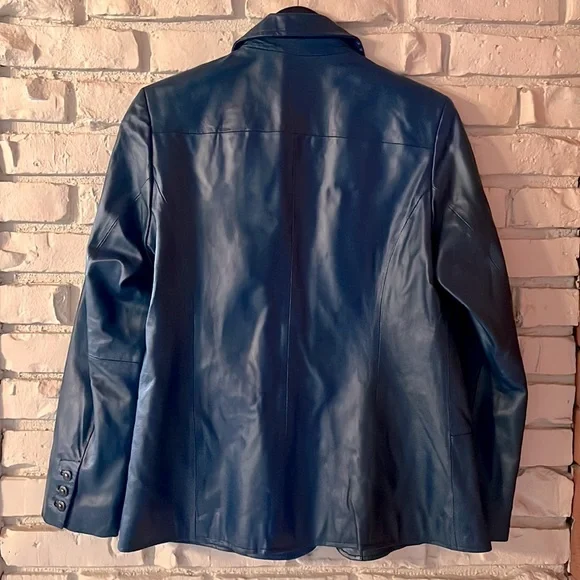 Vintage DENIM & CO Blue Leather Blazer - Picture 8 of 9